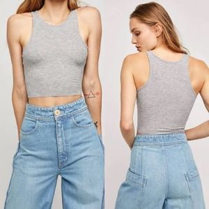 Free People Ribbed Crop Top, Grey, size L